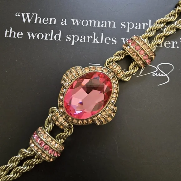 Heidi Daus Gold and Pink Statement Necklace, Earring, Bracelet Set - Picture 5 of 13